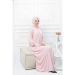 Defka Kendinden Başörtülü Şık Dantelli Kadın Tesettür Namaz Elbisesi - Pembe - 2XL - 3XL