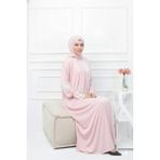 Defka Kendinden Başörtülü Şık Dantelli Kadın Tesettür Namaz Elbisesi - Pembe - L - XL