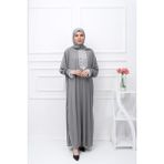 Defka Tek Parça Başörtülü Kadın Namaz Elbisesi - 00407 Gri - 3XL