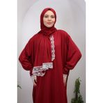 Defka Tek Parça Başörtülü Kadın Namaz Elbisesi - 240-Kırmızı - 2XL