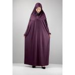 Defka Tek Parça Başörtülü Kadın Tesettür Namaz Elbisesi Düz Renk - Mor - 3XL