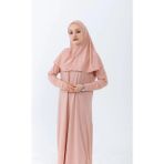 Defka Tek Parça Başörtülü Kadın Tesettür Namaz Elbisesi Düz Renk - Pembe - XL