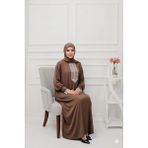Defka Tek Parça Kendinden Şallı Şık Kadın Namaz Elbisesi - Altın - 4XL