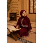 Defka Yazlık Kumaş Kız Çocuk Namaz Elbisesi Kolay Giyim - Bordo - 14 Yaş