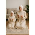 Defkay Anne kız kendinden başörtülü namaz elbisesi takımı
