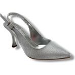 Defne 181-26 Simli Arkası Açık Ince Topuk Kadın Stiletto - Gümüş