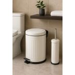 Defne 2 Li Çöp Kovası Çöp Kutusu Banyo Seti Çizgili Model Beyaz 5 Litre ve Wc Fırçası Seti