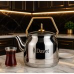 Defne Cam Kapaklı Paslanmaz Çelik Gold Kulp Demlik İndüksiyon Taban Çay Bitki Çayı Demliği 3,5 Lt