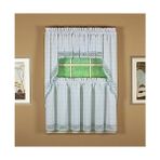 Defne Store Curtain Adirondack 2 Tonlu Kroşe Swag 38", Beyaz/mavi, 60W x 38L - Option-1 - 1BW-Beyaz