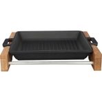 Defne Store Lava Metal Döküm Izgara Tava, Metal Kulplu, Ahşap Standlı, 26X26 cm - Option-1 - --