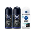 Defne Store Men Erkek Roll On Deodorant Deep Dimension 72 Saat Anti-Perspirant Koruma (50 Ml) X2 + Kadın Roll On Deodorant & Invisible Pure 48 Saat Anti-Perspirant Koruma (50 Ml) - Option-1