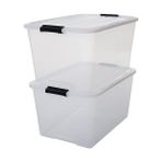 Defne Store Ohyama Kapaklı Plastik Saklama Kutuları, 45L, 2'li Set, Şeffaf - Option-1 - 001-Renkli