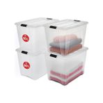 Defne Store Ohyama Kapaklı Saklama Kutuları, 60L, 4'lü Set, Şeffaf, Güvenli Tokalar, Istiflenebilir, Çekme Kulpları, Yatak Odası, Dolap, Ofis, Organizasyon Için, Bpa Içermeyen Plastik, Giysi Çantası, Ntb-60 - -50 C