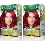 Defne Store Sea Color Amonyaksız, Vegan, Doğal, Besleyici Kalıcı Saç BOYASI%100 Beyaz Kapama (1 Paket 2 x 50 ml Boya & Oksidan) (Çilek Kırmızısı 5.65) (2 Paketi) - Option-1