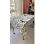 Defnelam Dertsiz Masa Örtüsü Duck Keten 150 x 180 cm (Mavi Yuvarlak)