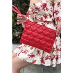Defnella Kadın Kırmızı Kalp Desenli Portföy Clutch Çanta 25x19cm