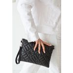 Defnella Siyah Desenli Portföy Clutch Çanta 25x19 Cm