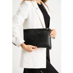 Defnella Siyah Düz El Askılı Portföy Clutch Çanta 25x19 Cm