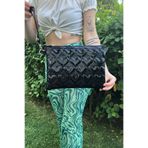 Defnella Siyah Rugan Kalp Desenli Portföy Clutch Çanta 25x19 Cm