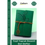 #Defter Kişiye Özel Eskitme Saman Kağıdı Şık Hediye Günlük Ajanda Yeşil Yaprak Desenli Deri Defter