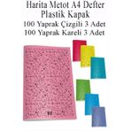 Defter Plastik Kapak A4 100 Yaprak Cizgili 3 Adet Ve 100 Yaprak Kareli 3 Adet Harita Metod Defter