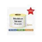 Defu 100X100 mm Termal Barkod , Koli , Kargo Etiketi 4 Rulo , 500 Lü Sarım, 40MM Kuka