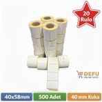 DEFU 40x58 mm Termal Terazi, Barkod Etiket - 500 Adet/Rulo - 40 mm Kuka (20 Rulo Paket)