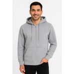 Defy Moda Erkek Üç Iplik Kapüşonlu Tam Fermuarlı Kanguru Çepli Sweatshirt Hoodie - Gri - XL
