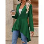 Defy Moda Kadın Uzun Kollu Yakalı Önden Düğmeli Uzun Atlas Blazer Ceket - Yeşil