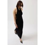 Defy Moda Parlak Kumaş Maxi Etek - Siyah - 38