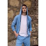 Defy's Arda Erkek %100 Pamuk 2 İplik Şardonsuz Oversize Kapüşonlu Fermuarlı Mavi Sweatshirt - 2XL