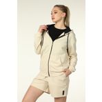 defys Defy's Alya Kadın %100 Pamuk 2 İplik Şardonsuz Oversize Kapüşonlu Fermuarlı Bej Sweatshirt