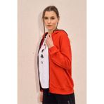 defys Defy's Alya Kadın %100 Pamuk 2 İplik Şardonsuz Oversize Kapüşonlu Fermuarlı Kırmızı Sweatshirt