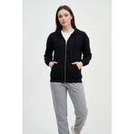 defys Defy's Alya Kadın %100 Pamuk 2 İplik Şardonsuz Oversize Kapüşonlu Fermuarlı Siyah Sweatshirt