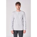 Defy's Erkek Bisiklet Yaka Uzun Kollu Patlı Regular Fit Tişört Açık Gri Melanj - 2XL
