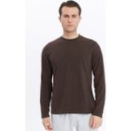 Defy's Erkek Bisiklet Yaka Uzun Kollu Regular Fit Basic Tişört Kahve - M