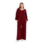 defy's Kadın Bol Paça Cepli Dokulu Regular Fit Pantolon Bordo, 2XL
