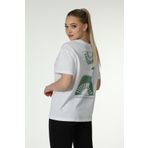 defy's KADIN ÖN VE SIRT BASKILI KISA KOLLU BİSİKLET YAKA OVERSIZE TİŞÖRT BEYAZ - L