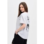 defy's KADIN ÖN VE SIRT BASKILI KISA KOLLU BİSİKLET YAKA OVERSIZE TİŞÖRT KAR MELANJ - L