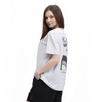 defy's KADIN ÖN VE SIRT BASKILI KISA KOLLU BİSİKLET YAKA OVERSIZE TİŞÖRT KAR MELANJ - M