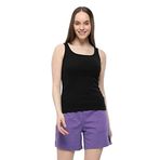 defy's Kadın U Yaka Sıfır Kol Regular Fit Basic Geniş Askılı Tişört, XL, ELA, SİYAH