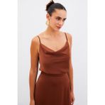 Degaje yaka saten bluz - KAHVE - 38 - Kahverengi