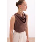 Degaje yaka saten bluz - KAHVE - 40 - Kahverengi