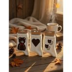 DeGo Shop 3'lü Peluş Teddy ve Kalp Desen Kadın Kolej,soket Çorap - 36 - 40 - Beyaz