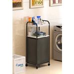 Dehalimited 2 RAFLI FRENLİ TEKERLEKLİ ÇAMAŞIR SEPETİ BANYO DOLABI KİRLİ SEPETLİ BANYO DÜZENLEYİCİ ÇAMAŞIRLIK Beyaz, Dehalimited