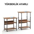 Dehalimited Çok Amaçlı Yükseklik Ayarlı Frenli Tekerlekli 3 Katlı Mutfak Fırınlık Kahve Masası Yazıcı Sehpası Servis Standı