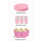 DEHAPARTY Karton Pembe 8er Adet Renkli Tabak Bardak Popcorn Set Doğum Günü