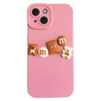 Deilmi iPhone 14 Kılıf 3D M Bear Kamera Korumalı Silikon Kapak Pembe