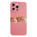 Deilmi iPhone 15 Pro Kılıf 3D M Bear Kamera Korumalı Silikon Kapak Pembe