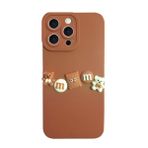 Deilmi iPhone 15 Pro Max Kılıf 3D M Bear Kamera Korumalı Silikon Kapak Kahverengi